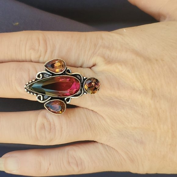 New Bi-Color Tourmaline 925 Silver Statement Ring. - Picture 6 of 16